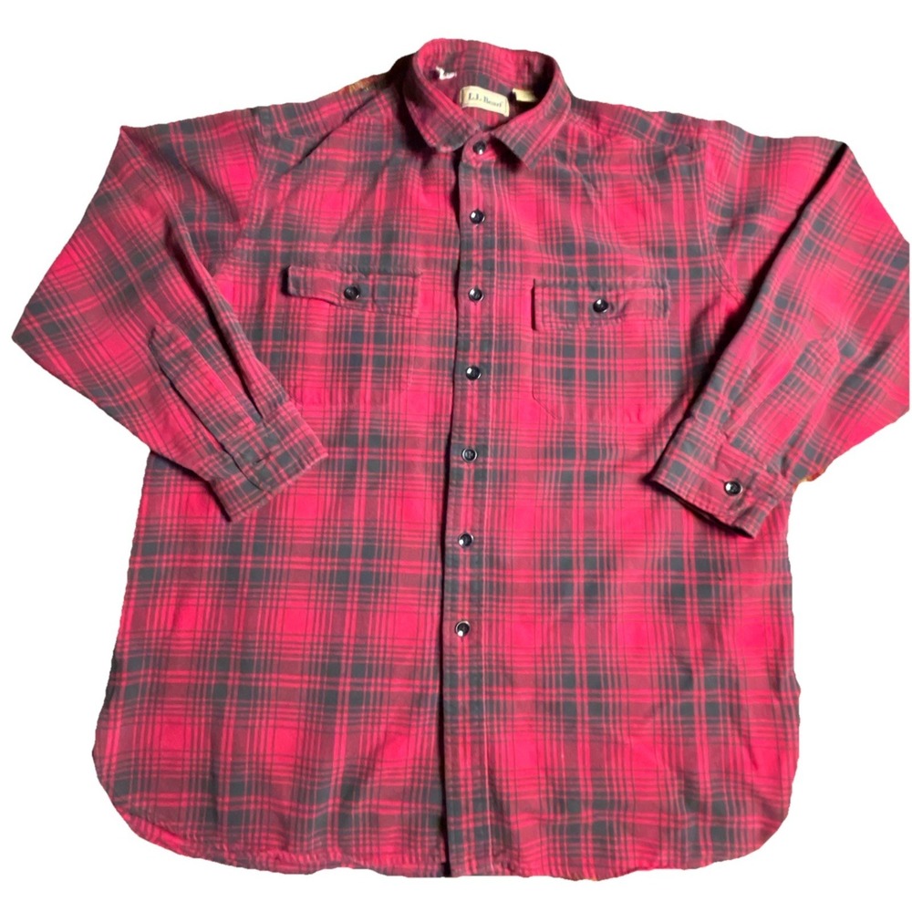 LL Bean Shirt Mens Large Red Buffalo Plaid Flannel Workwear Outdoor Traditional
